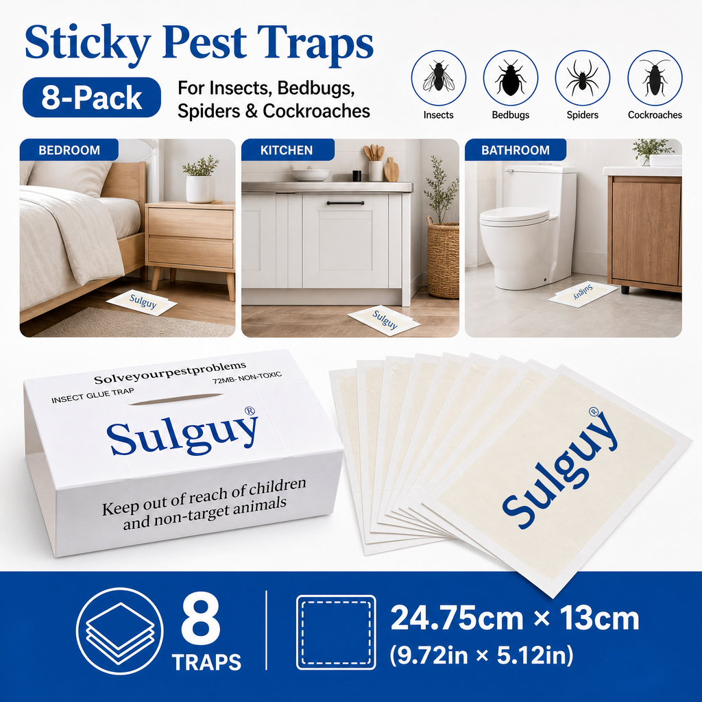 Sulguy Insect & Pest Glue Traps | Non-Toxic Sticky Boards for Bedbugs, Spiders & Cockroaches