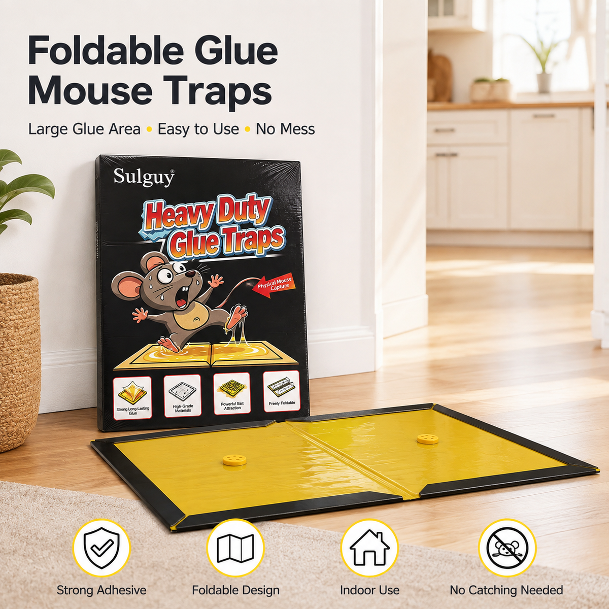 Sulguy Foldable Sticky Mouse Traps - Heavy Duty & Non-Toxic Rodent Glue Boards