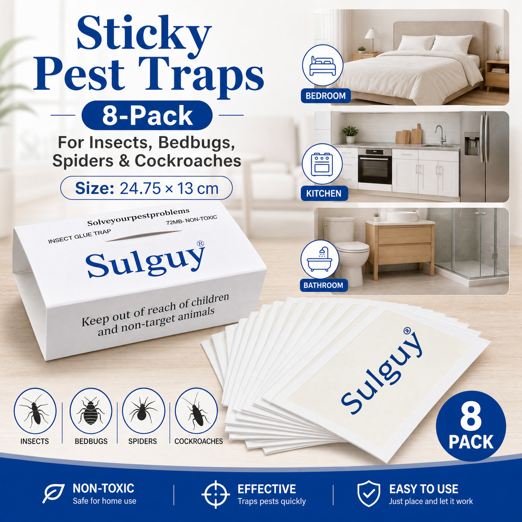 Sulguy Insect & Pest Glue Traps | Non-Toxic Sticky Boards for Bedbugs, Spiders & Cockroaches