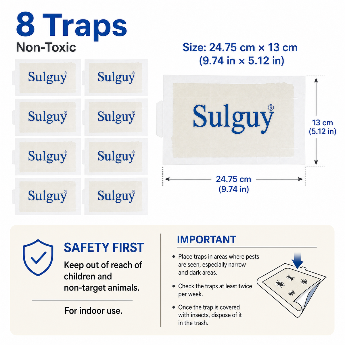 Sulguy Insect & Pest Glue Traps | Non-Toxic Sticky Boards for Bedbugs, Spiders & Cockroaches