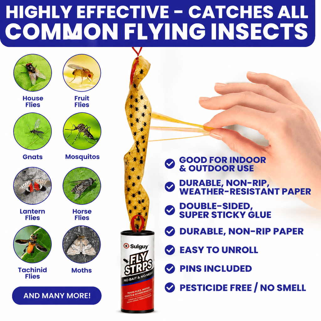 Sulguy Fly Strips Glue Traps – Non-Toxic Disposable Bug Catcher for Gnats, Fruit Flies & Houseflies - Sulguy-Store