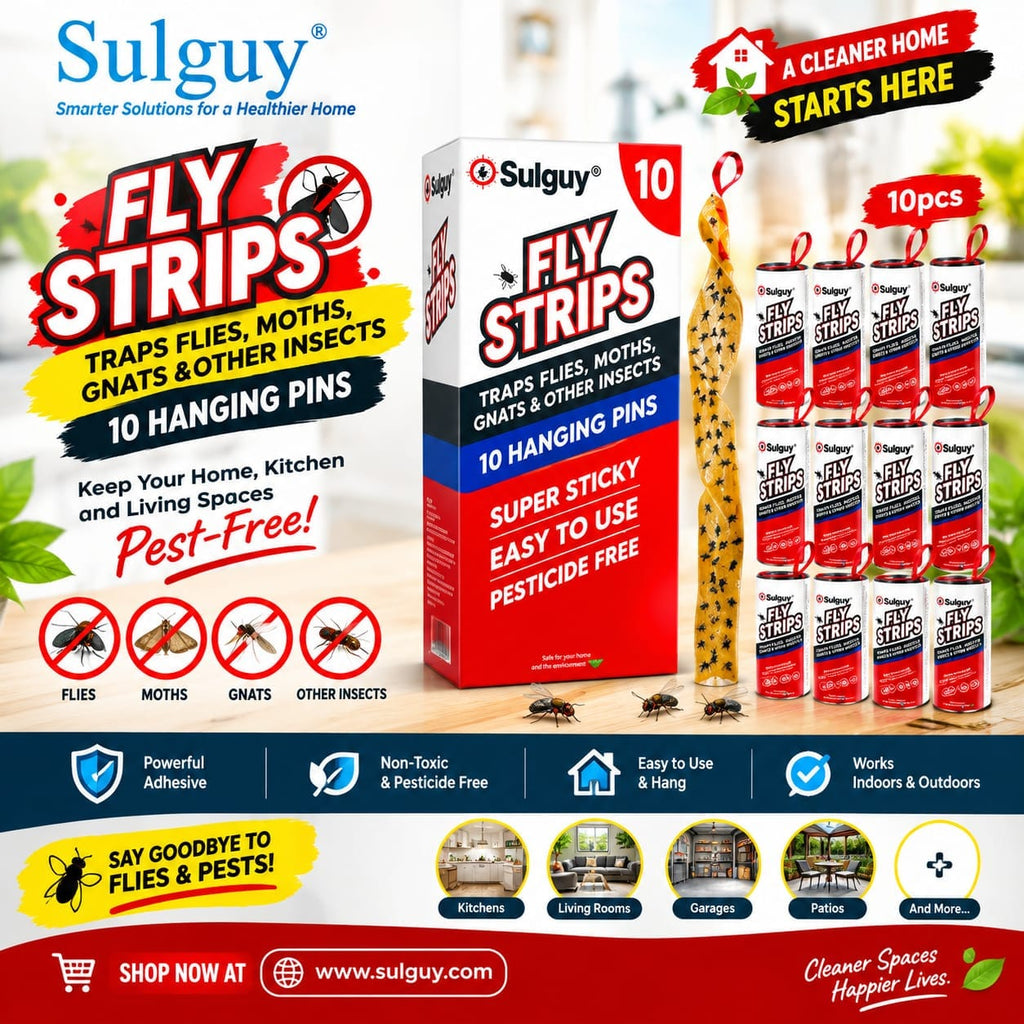 Sulguy Fly Strips Glue Traps – Non-Toxic Disposable Bug Catcher for Gnats, Fruit Flies & Houseflies - Sulguy