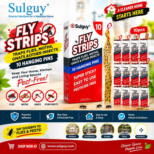 Sulguy Fly Strips Glue Traps – Non-Toxic Disposable Bug Catcher for Gnats, Fruit Flies & Houseflies - Sulguy