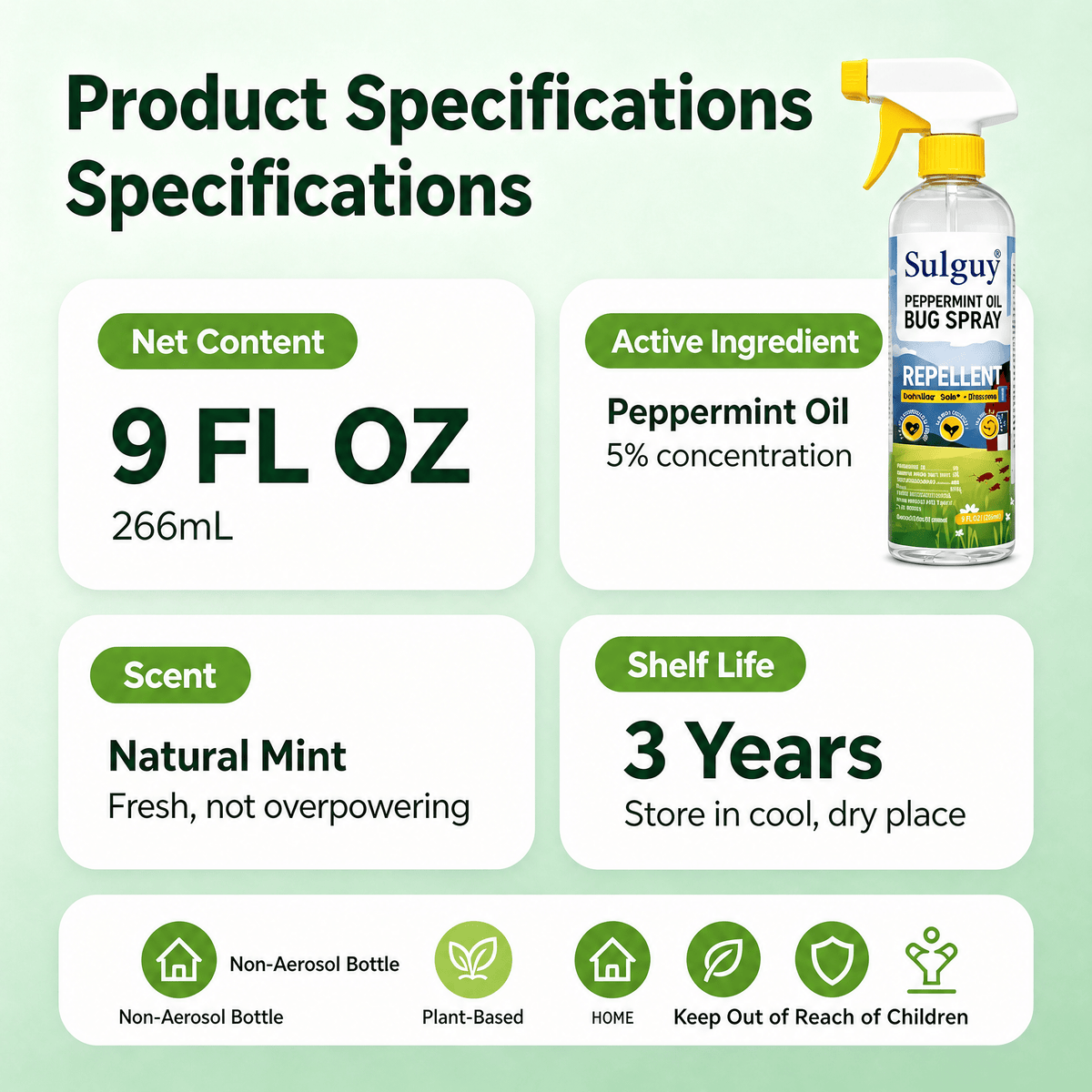 Sulguy Peppermint Bug Spray 9oz – Plant Based Roach Repellent - Sulguy-Store